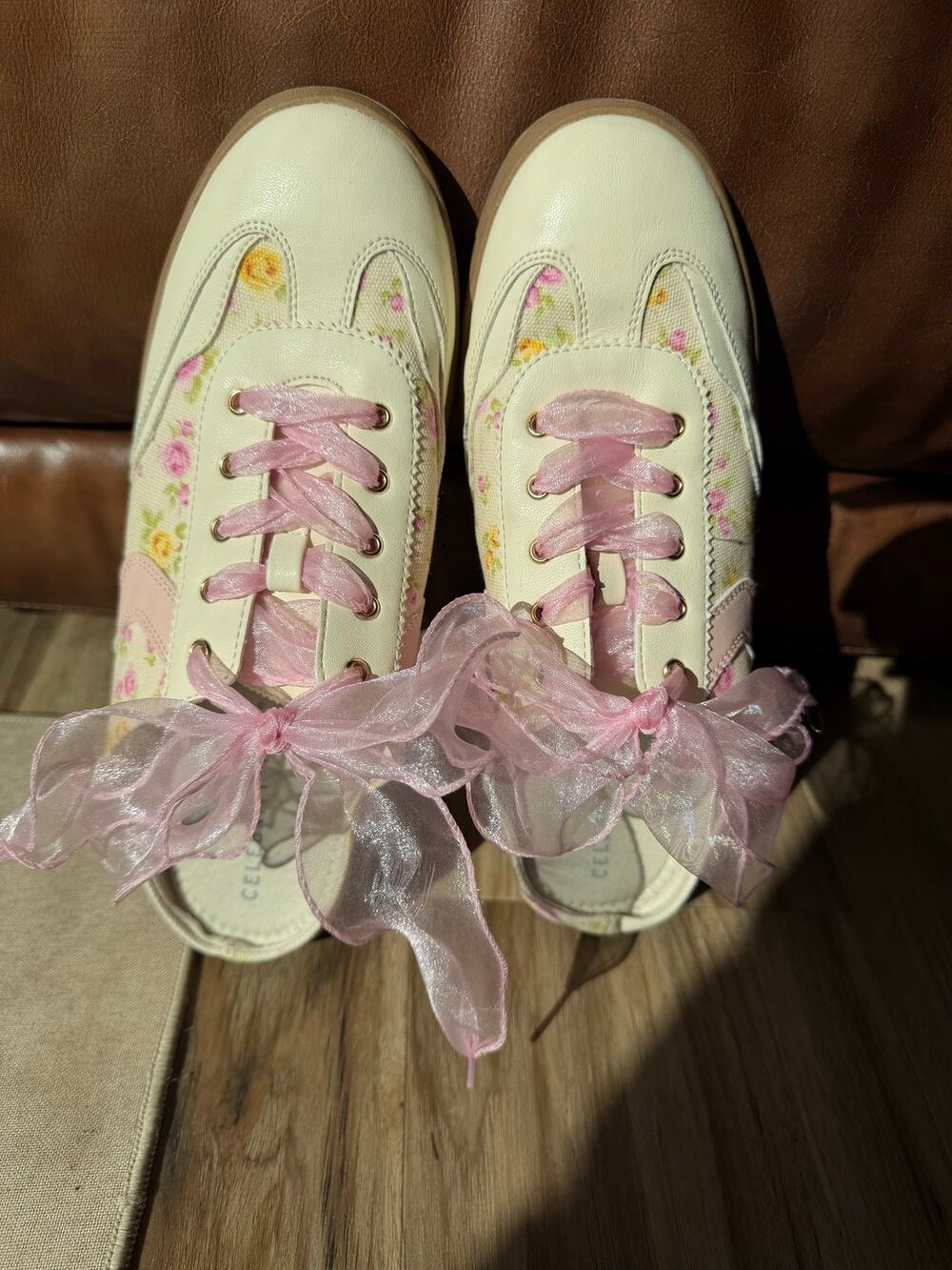 Celebrity Pink Women's Wally Sneaker Mule Pink Floral Tulle Laces- Sz 9